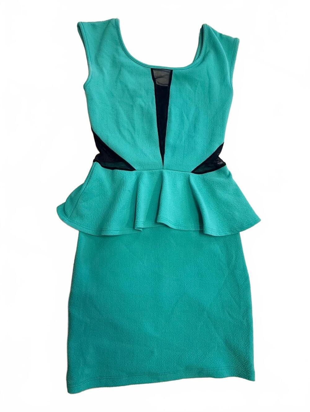 Charlotte Russe Peplum Dress Teal with Black Mesh Insets size Small
